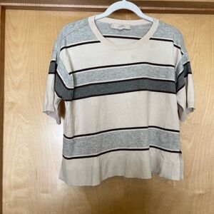 LOFT Short Sleeve Knit Top - Cream & Brown Stripes